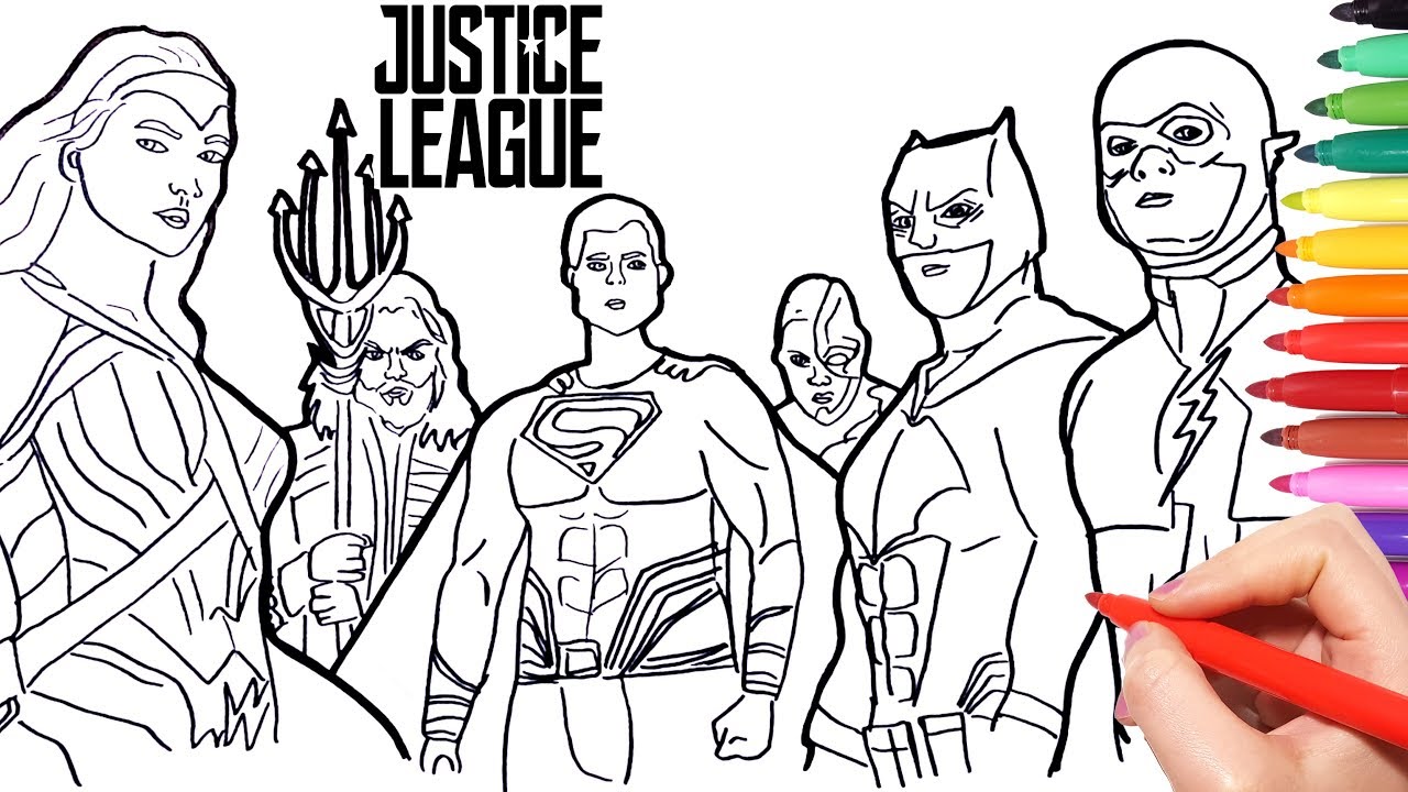 Justice League Coloring pages | how to draw batman superman wonder woman flash aquaman superheroes