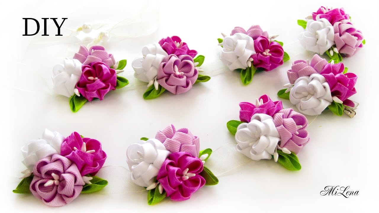 ЛЕНТА В КОСУ, МК / DIY Kanzashi Ribbon Braid
