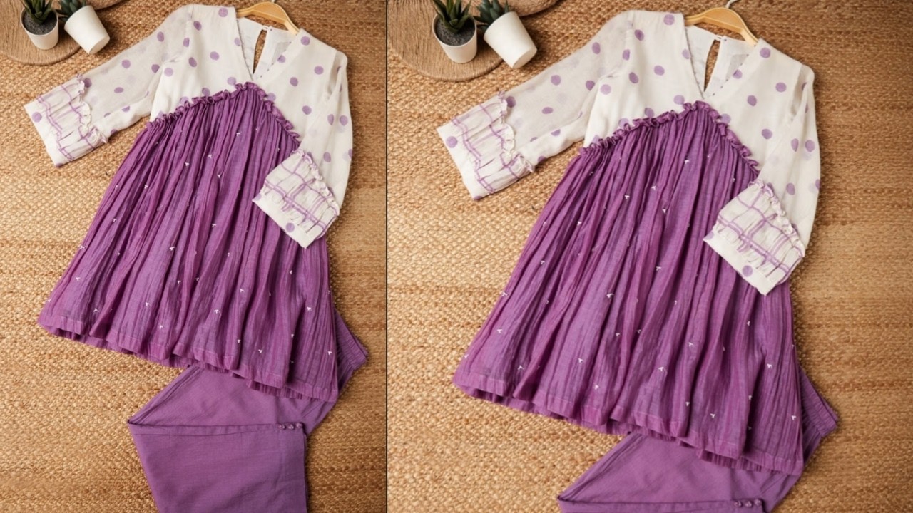 Aaliya cut baby frock with pant cutting and stitching/  Baby dress design for 8-9 year old girl