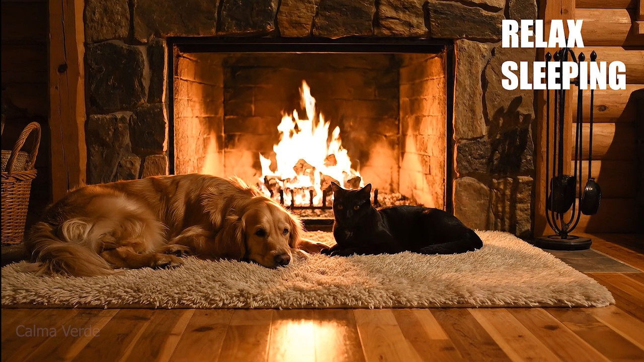 🔥 Música Relajante para Dormir | Chimenea Encendida con Perro y Gato 🐶🐱🌙