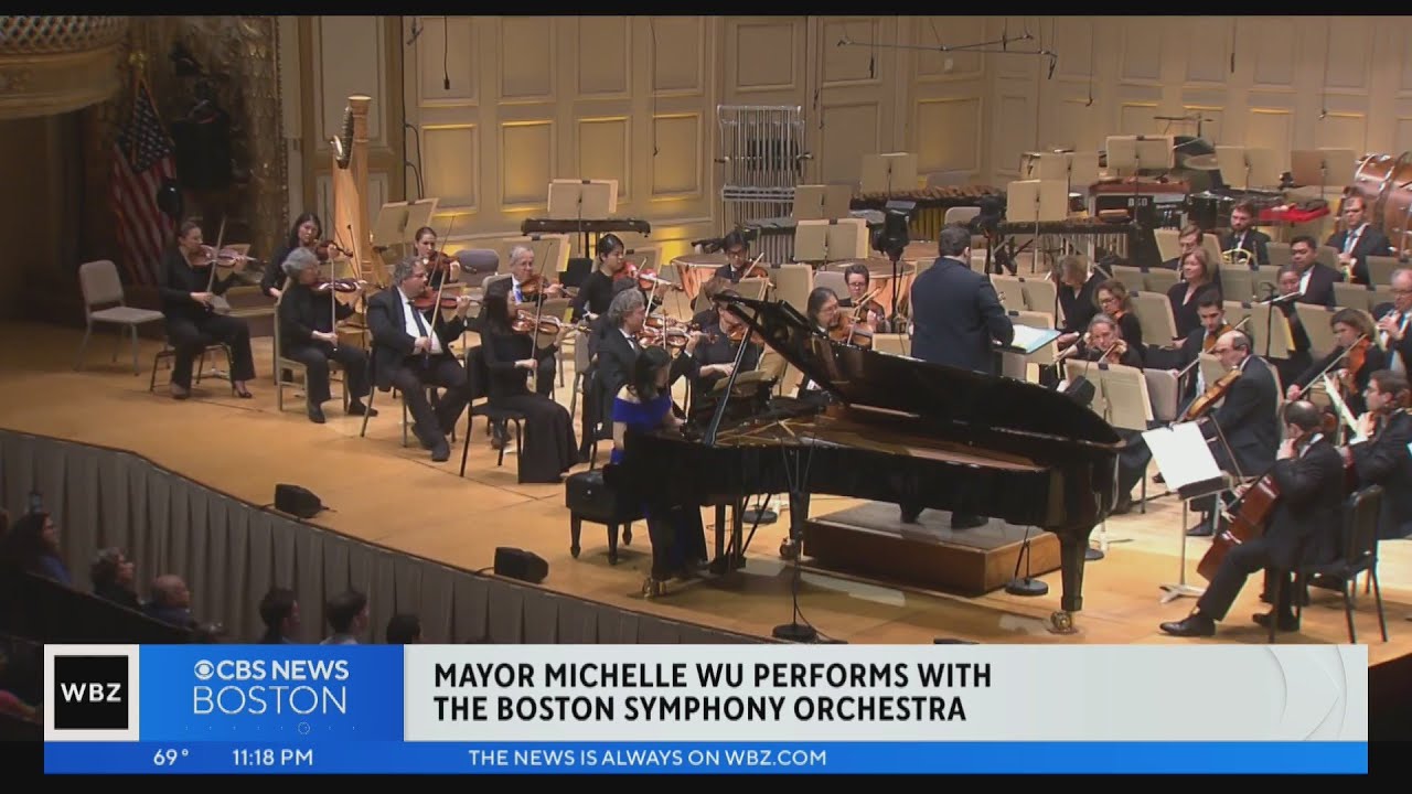 Mayor Michelle Wu plays piano with the Boston Symphony Orchestra