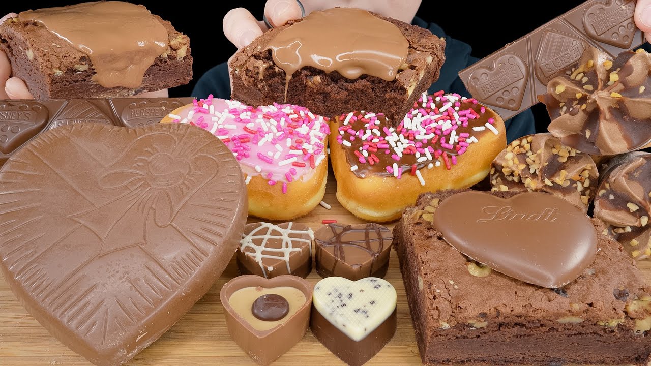 ASMR Chocolate Desserts *Giant Reese's Peanut Butter Heart, Brownie, Donuts, Ice Cream