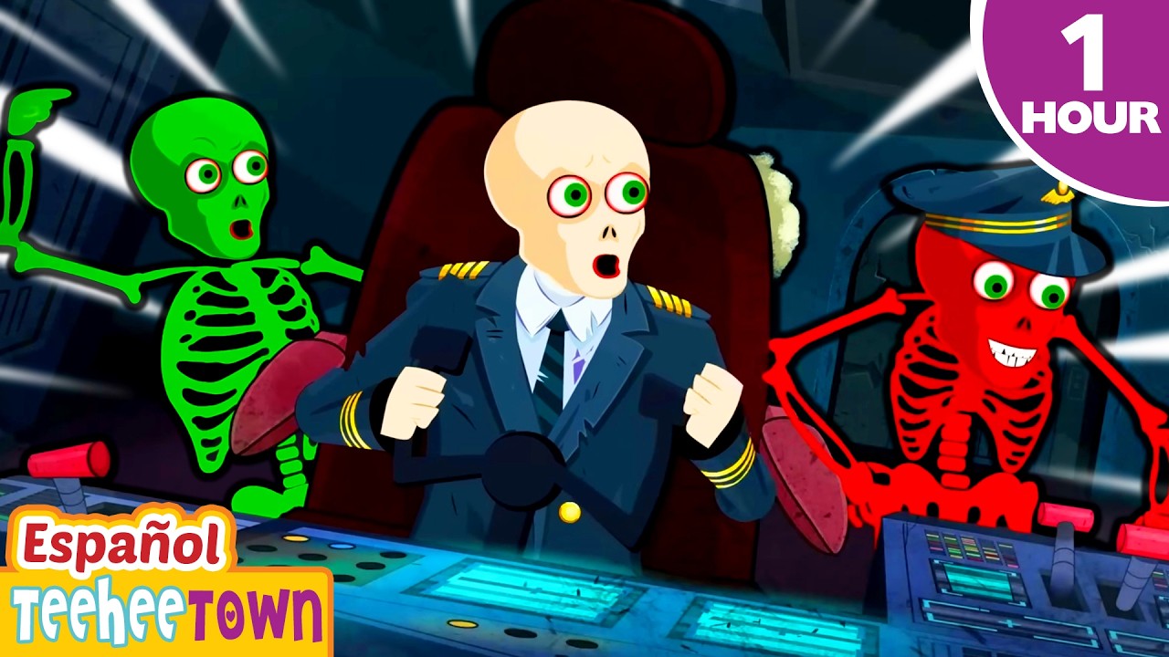 💀Cinco esqueletos volando en el avión ✈️| Canciones de Halloween para niños | Pueblo Teehee