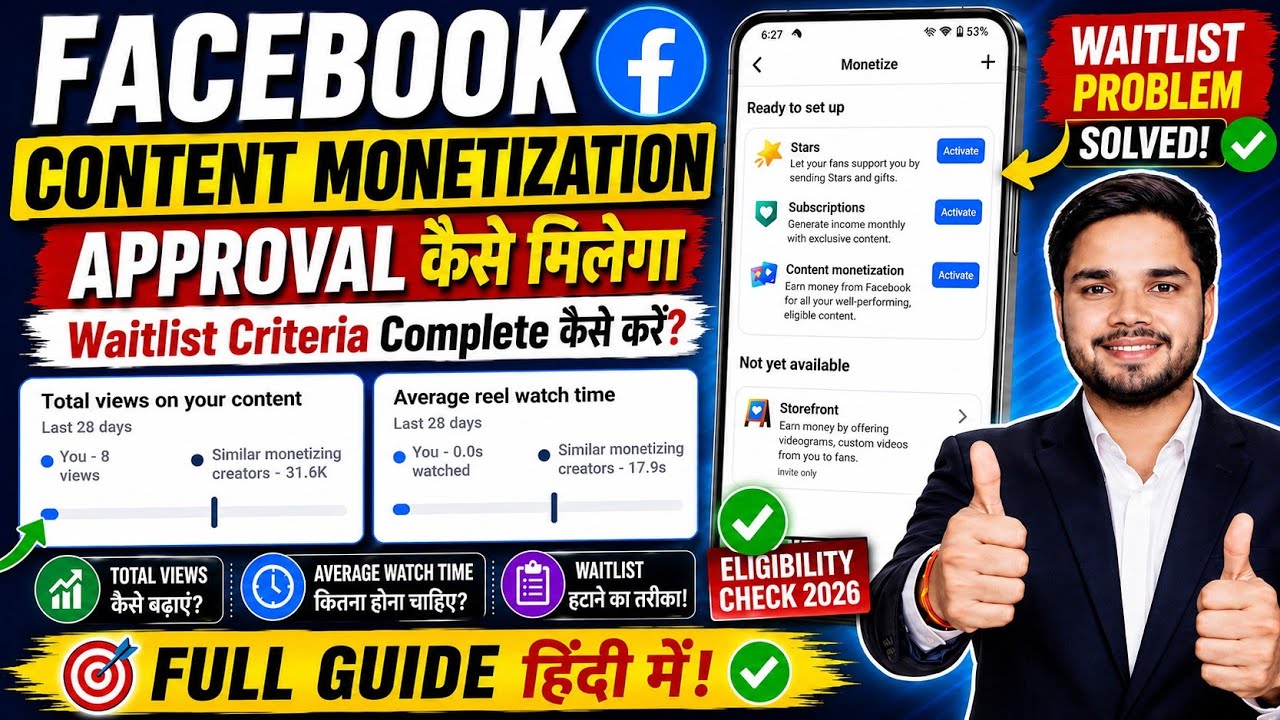 🎉 Content monetization waitlist | Average reel watch time | Total views on your content | Facebook