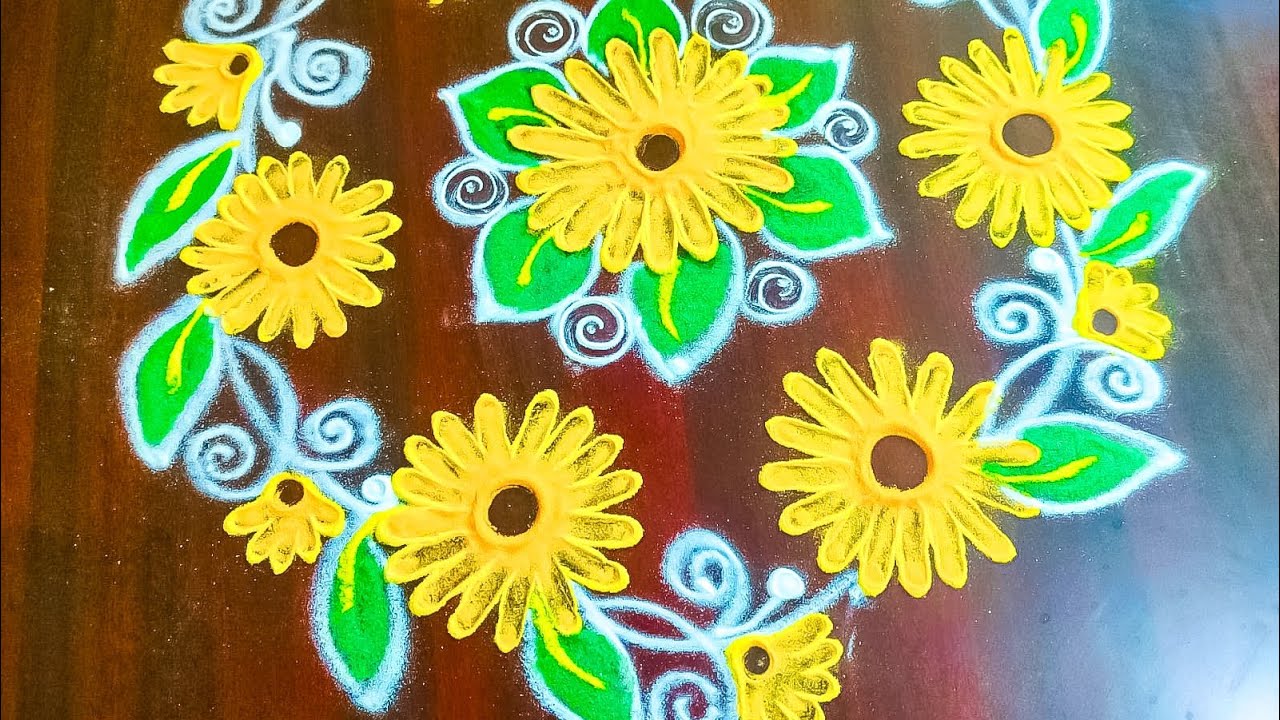 5 x 3 DOTS | KOLAM | SUN FLOWER | EASY RANGOLI  | YELLOW COLORS |
