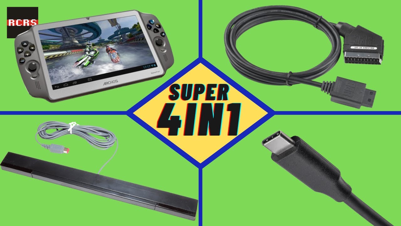 4in1 - Archos GamePad baterija, DIY Wii RGB SCART, Wii Sensor Bar konektor, DIY  USB-C kabl