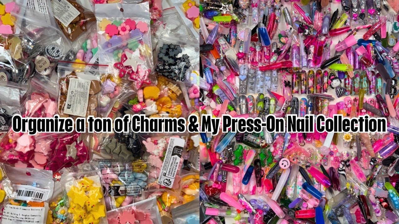 ⋆✩🎀ORGANIZE A TON OF CHARMS & MY PRESS-ON NAIL COLLECTION⭐️✮⋆🫧Hang w. me & chat while I organize⋆♡🎀