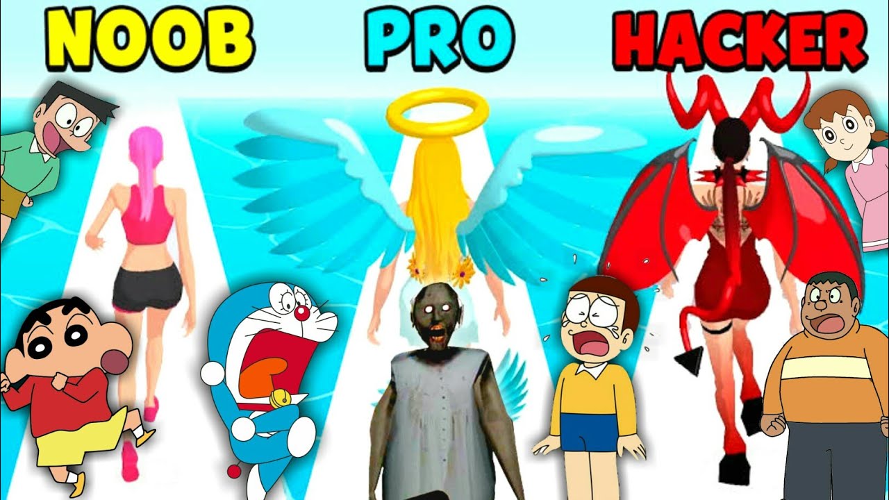 NOOB vs PRO vs HACKER | In Destiny Run | With Doraemon Nobita Gian Shinchan & Granny | ManojOP