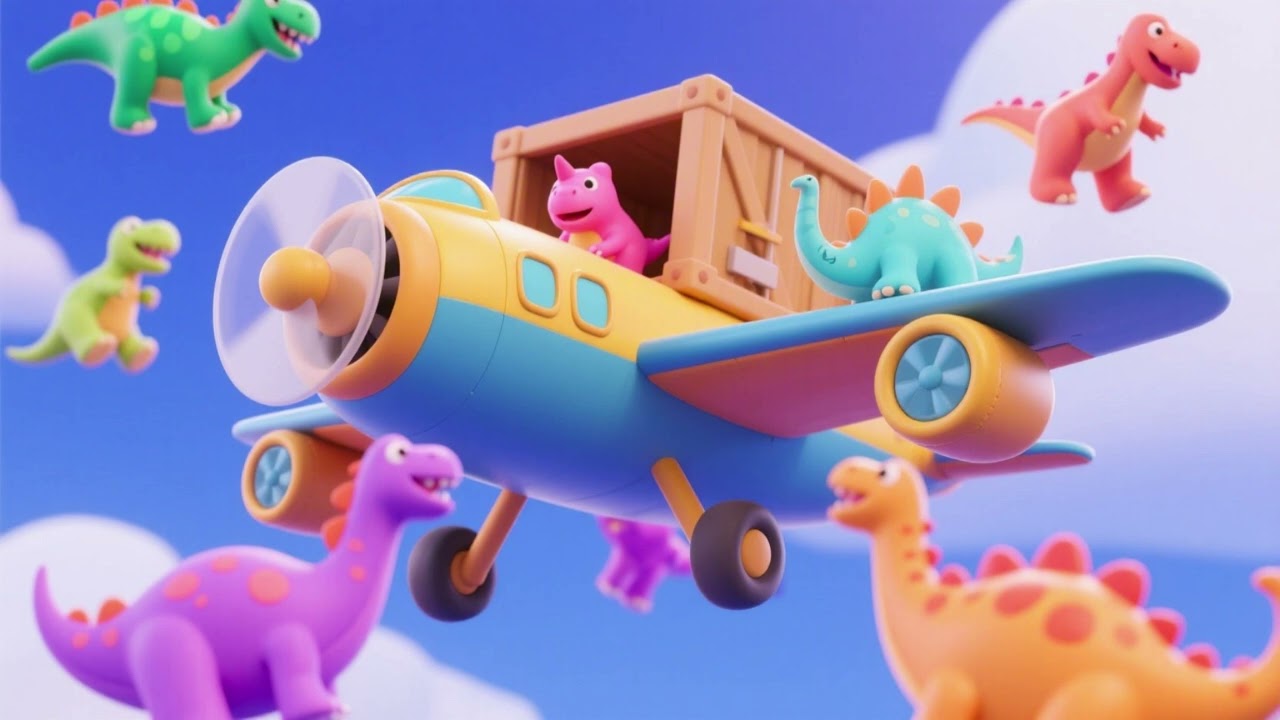 Frachtflugzeug mit Dinosaurierspielzeug – Abenteuer-Kinderlied