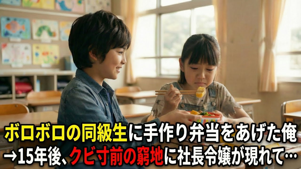 給食費が払えず毎日空腹に耐える同級生。ボロボロの洋服でガリガリに痩せた女の子に母の手作り弁当を届け続けた。→15年後、クビ寸前の窮地に社長令嬢が現れて…【感動する話】