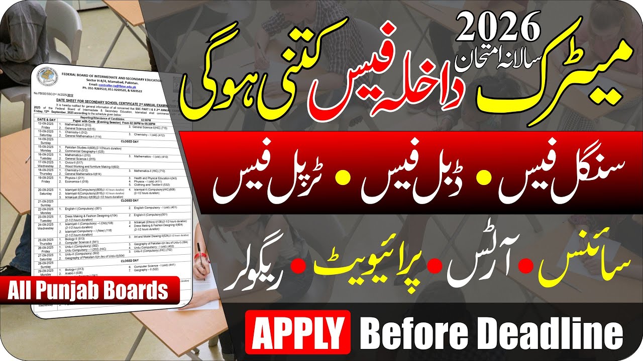 Admission Fee Matric 1st Annual Exam 2026 | 9th Admission Fee | 10th Admission Fee | Punjab Boards