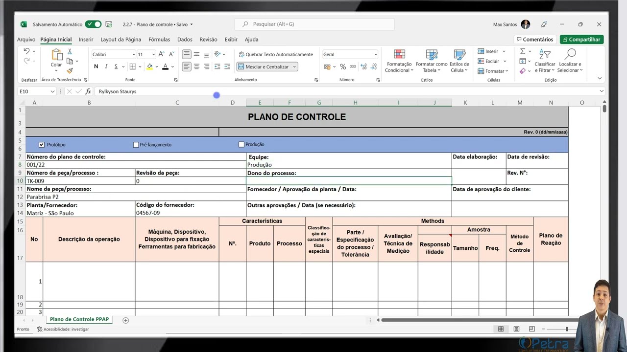 Como preencher um Plano de controle