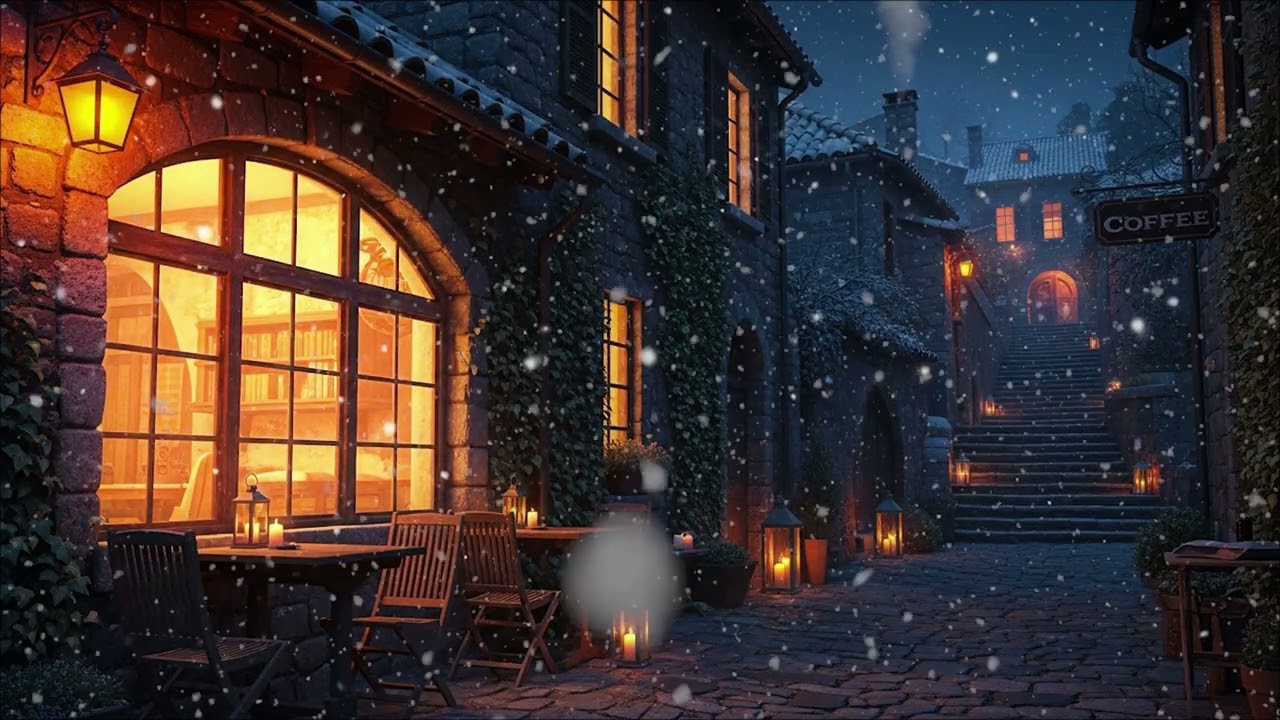 You’re Reading in an Ancient Coffee Shop While Snow Falls | Dark Academia Ambience
