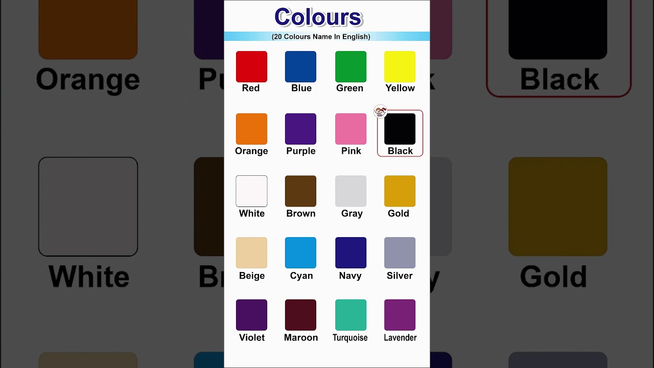 20 Colours name in english #shorts #colours