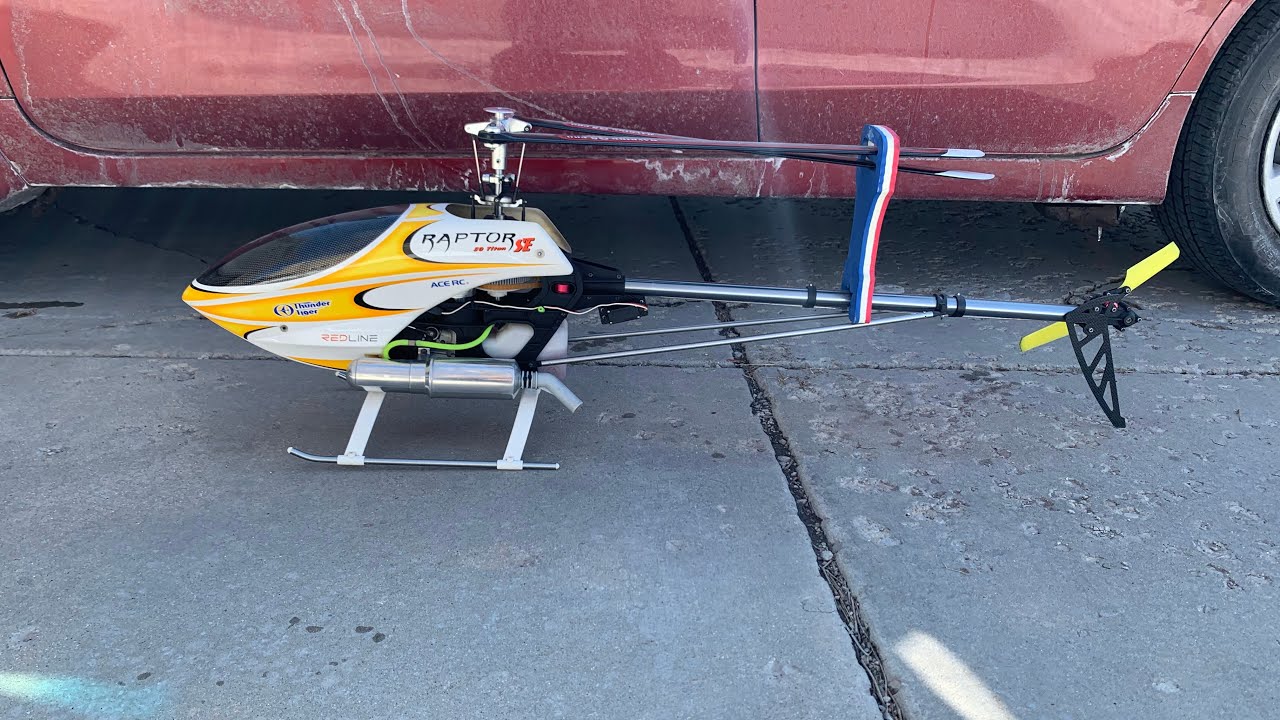 Flybarless Thunder Tiger Raptor 50 with O.S. 50 SX-H engine Spin Up