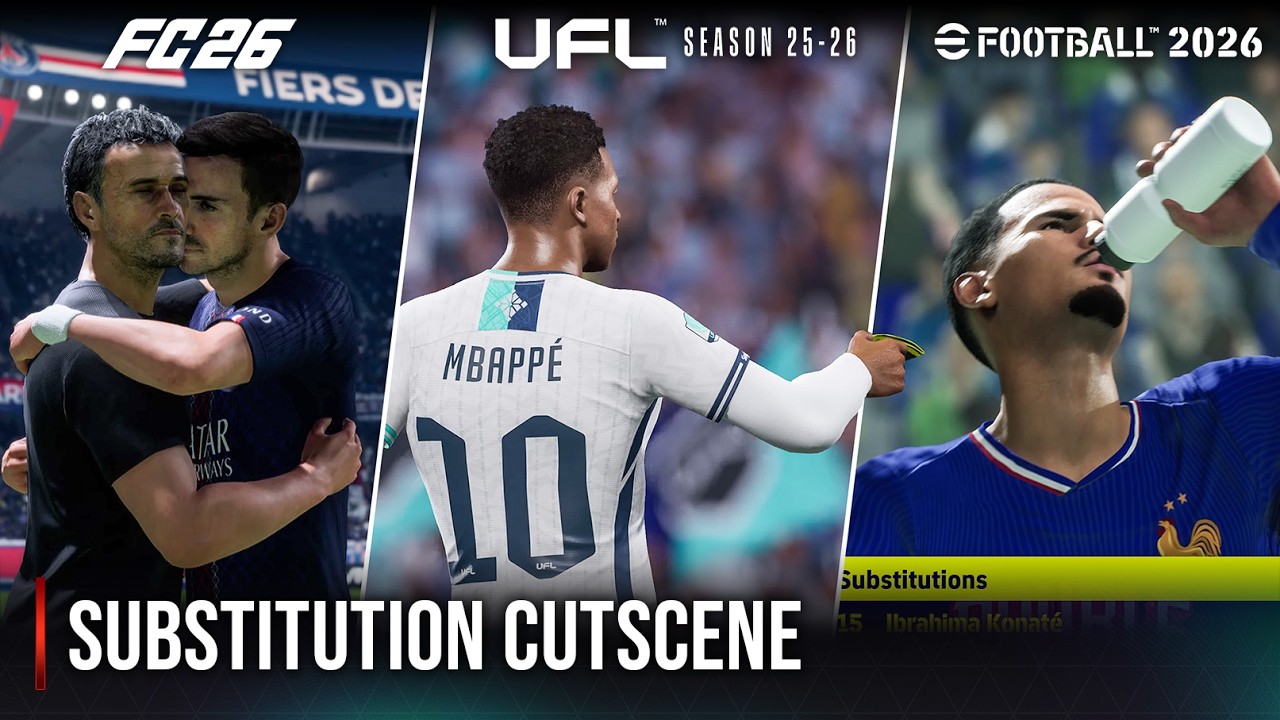 UFL против EA Sports FC 26 против eFootball 26 | Сцена замены