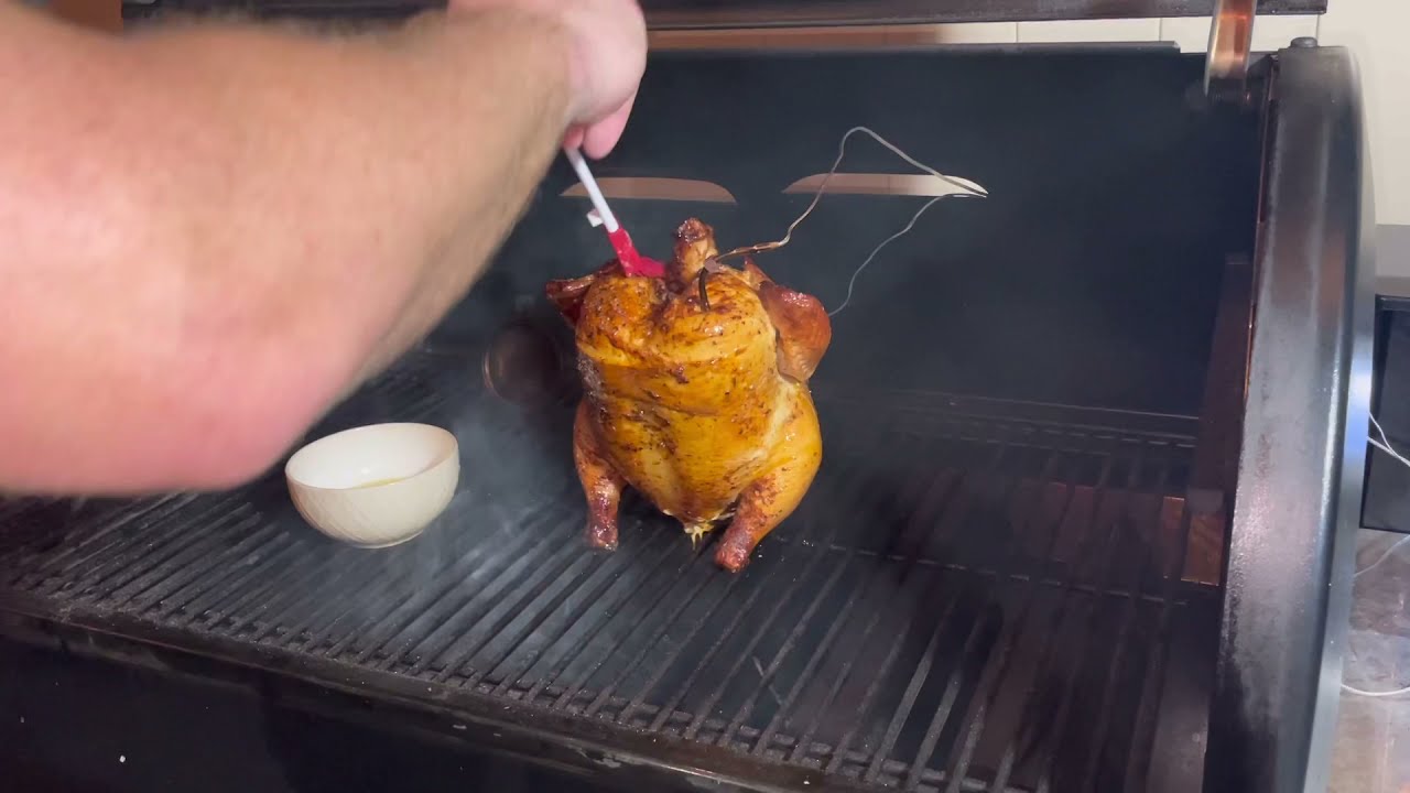 Beer Can Chicken on the Weber SmokeFire ex6 Gen 2.