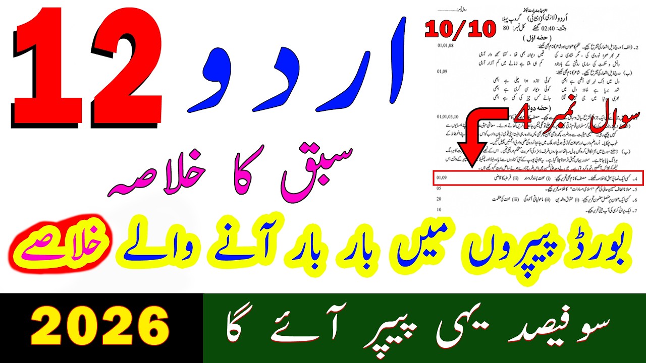 Sabaq ka khulasa | 12 Class Urdu guess paper 2026 | Class 12th urdu guess paper 2026 | 12 urdu paper