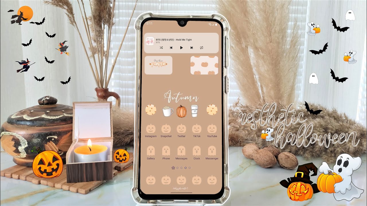 how to make your phone aesthetic | brown theme | cozy & chill vibes | halloween inspired