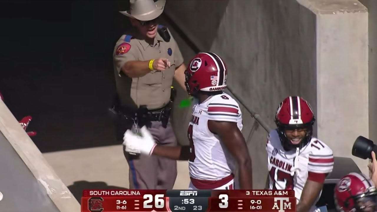 Nyck Harbor Gets Pressed By Cop After 80 Yard TD Catch 2025 South Carolina At Texas A&M (4K)