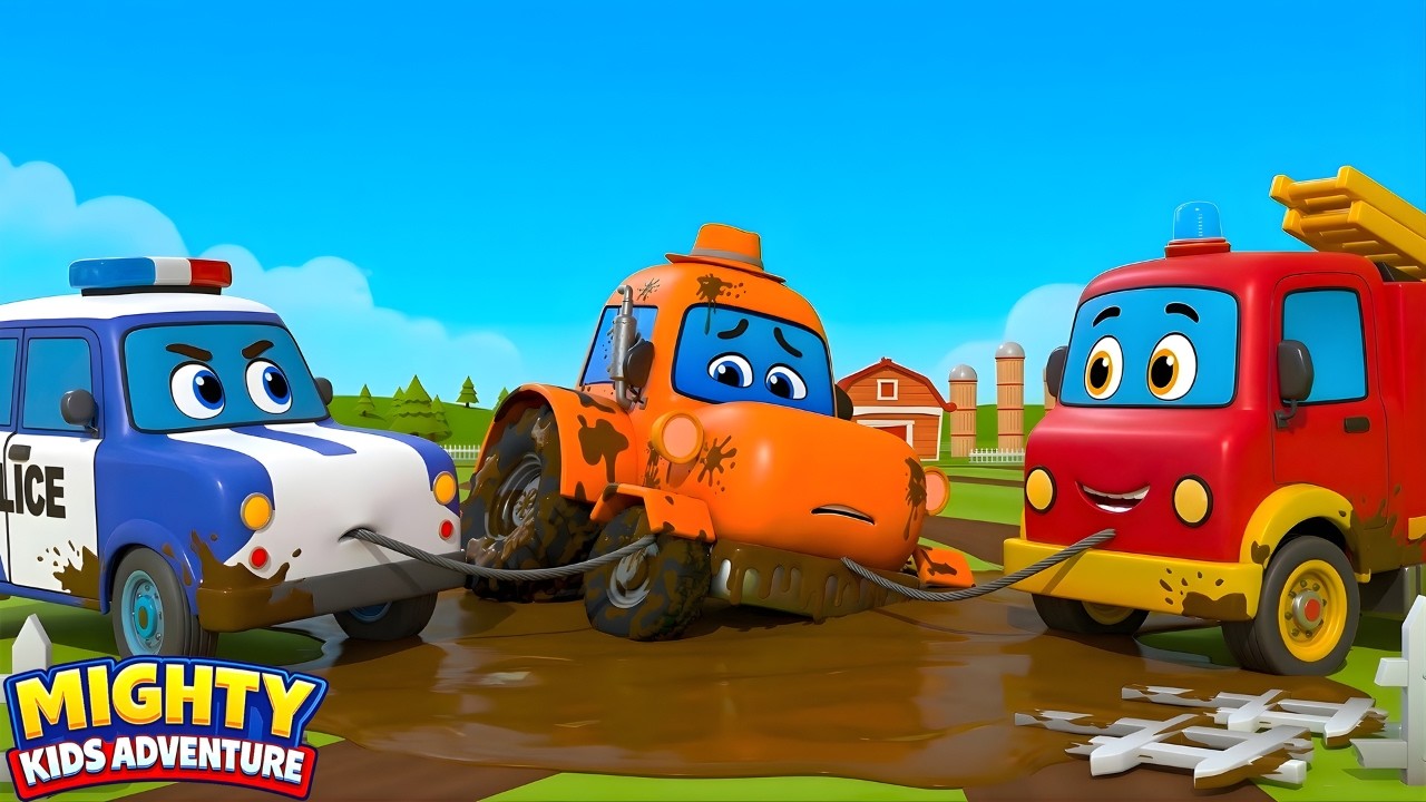 TRACTOR TRAPPED IN MUD! 🚜💨 Heavy Duty Mud Rescue | EP 8 | 🚨 Police Car Rescue |Mighty Kids Adventure