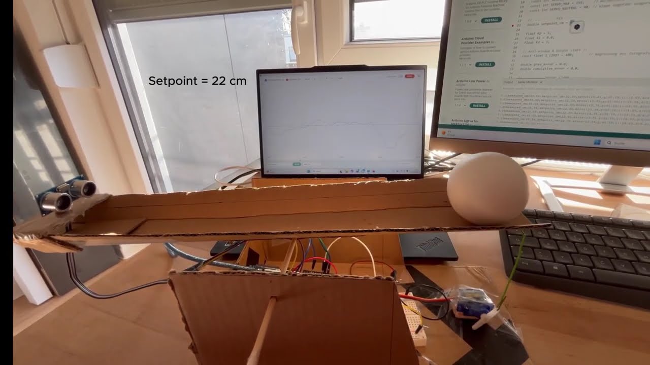 Arduino PID Ball-on-Beam | Ultrasonic Feedback + Servo Control