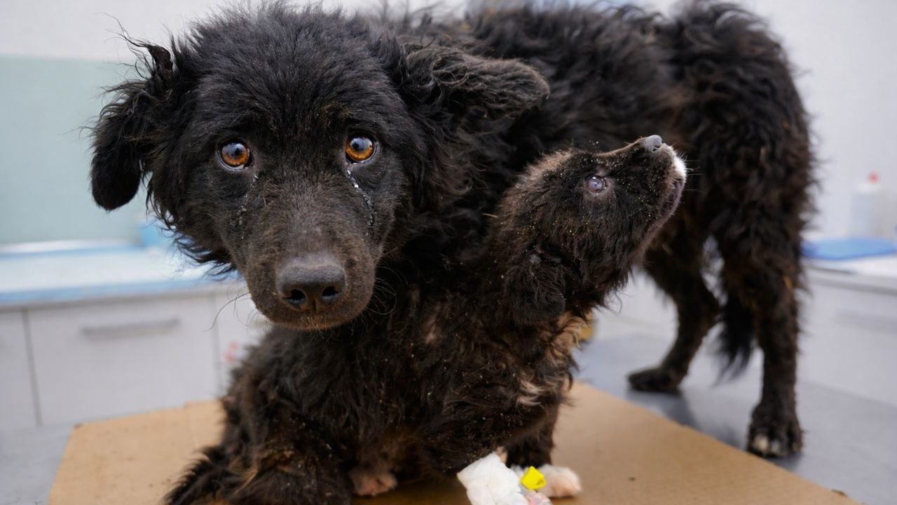 Mother Dog Shields Her Weak Puppy In Abandoned Junkyard