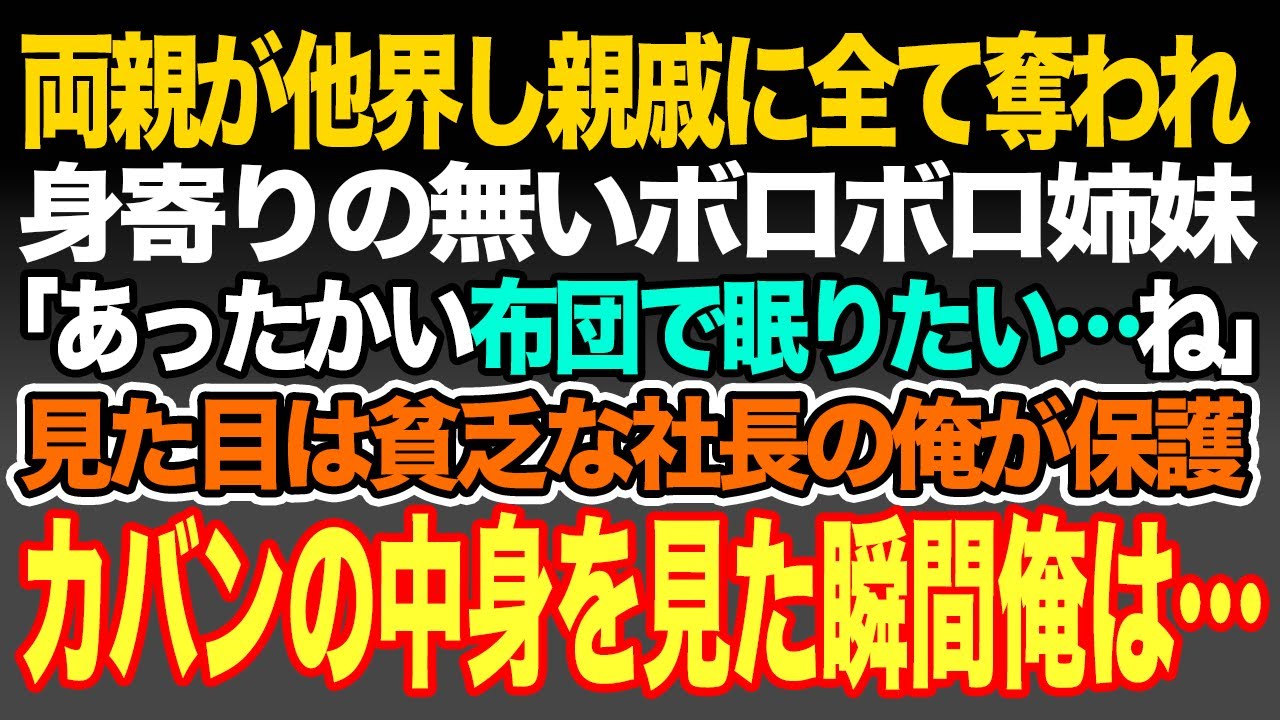 【感動する話】両親が他界し親戚に全て奪われ身寄りの無いボロボロ姉妹｢あったかい布団で眠りたい…ね｣見た目は貧乏な社長の俺が保護し双子のランドセルの中身が衝撃的だった…【いい話・朗読・泣ける話】