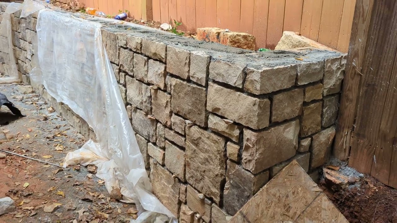 How to build Ashlar stone walls with flagstone cap & stairs.  DIY #stonemasonry #stonework