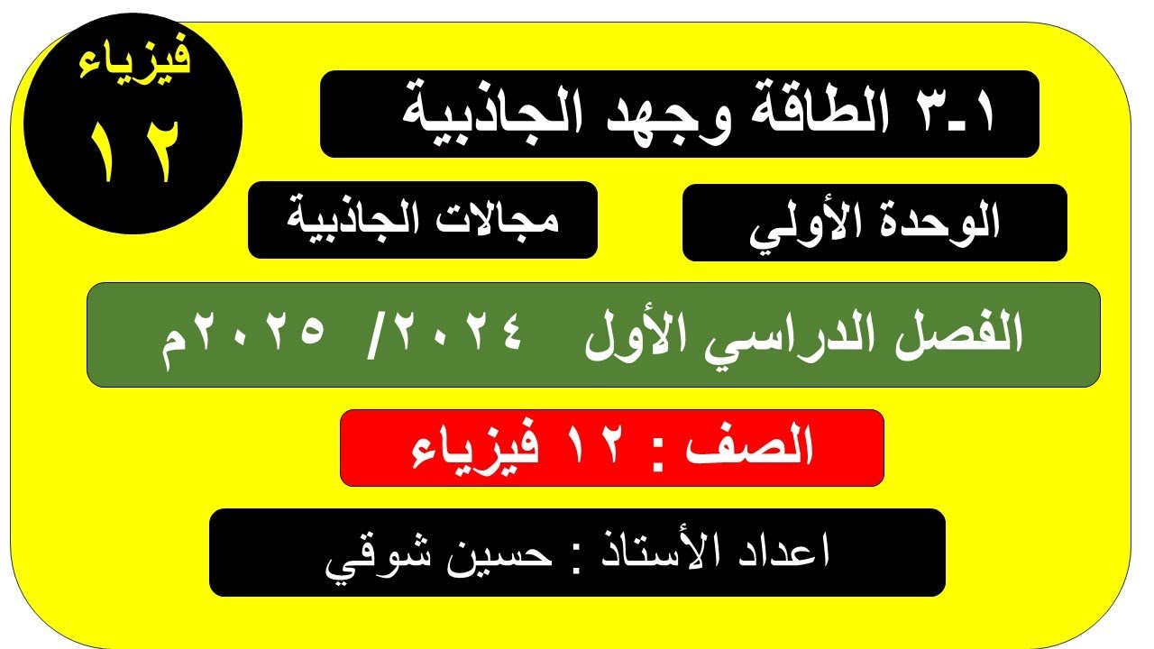 درس  1 ــ 3   الطاقة وجهد  الجاذبية    فيزياء   الفصل الدراسي الأول صف ثاني عشر