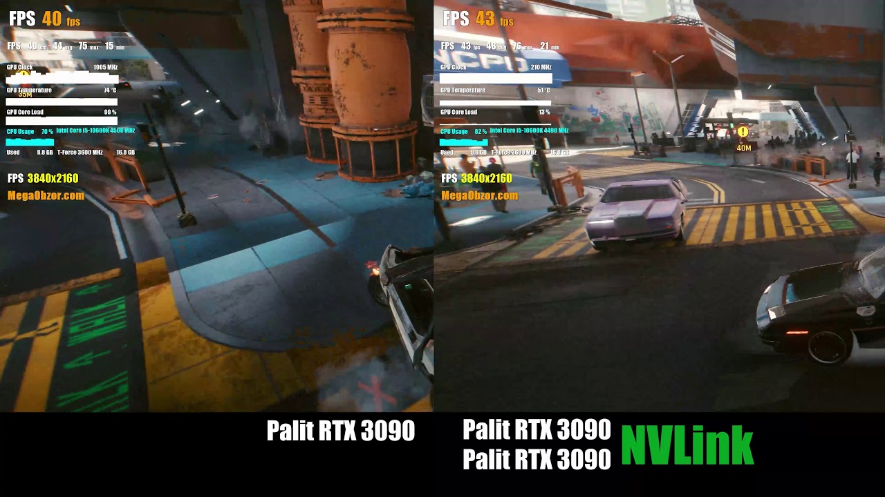 NVLink 3090 Cyberpunk 2077. Ultra Ray 4K. Palit RTX 3090 + RTX 3090