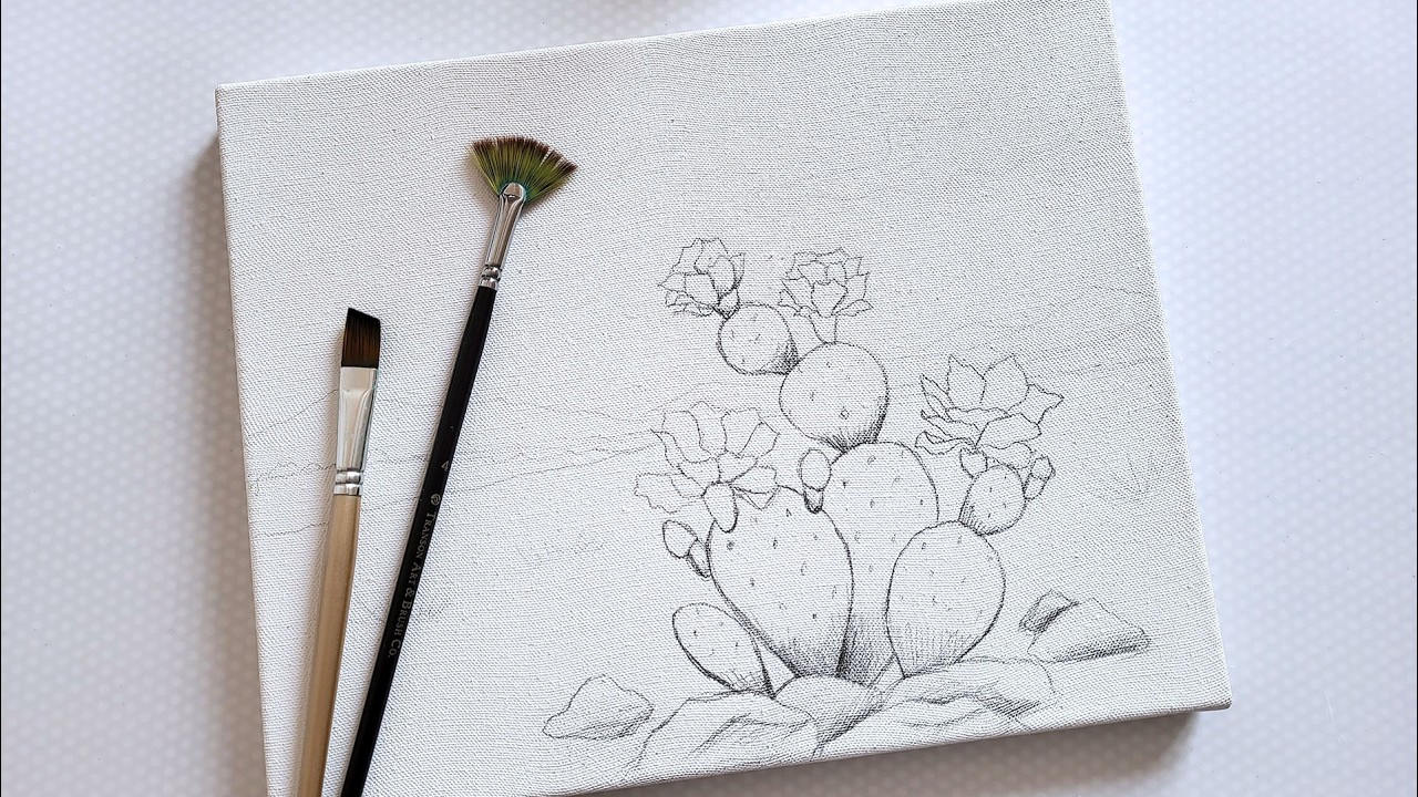 Blooming Cacti At Sunset / Landscape Acrylic Painting / Step by step