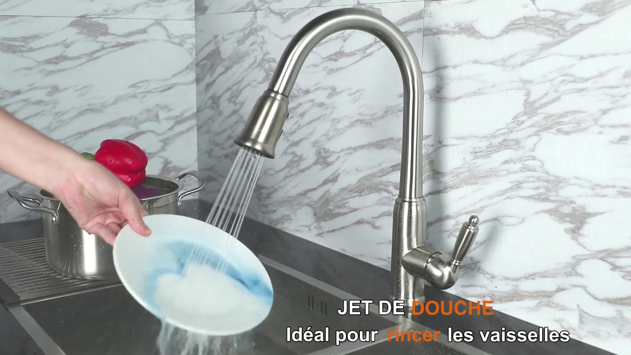 Robinet Cuisine avec Douchette Extensible Mitigeur d'&eacute;vier Equip&eacute; de 2 Jets