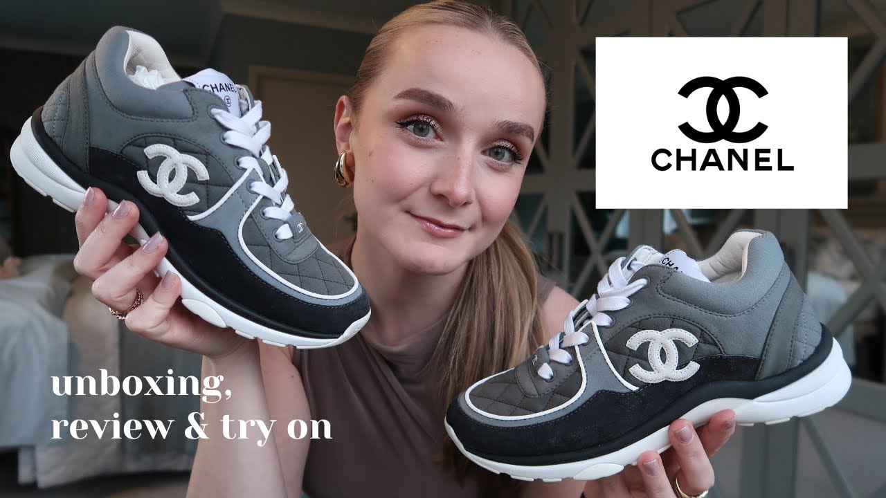 CHANEL CC LOGO TRAINER / SNEAKER GREY, WHITE, BLACK SUEDE | UNBOXING, REVIEW & TRY ON
