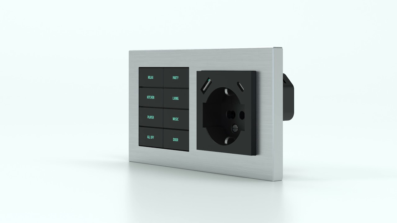 8-fold pushbutton w/ backlit text/symbols, prox. sensor & socket point for 2-fold plate - Ita USB