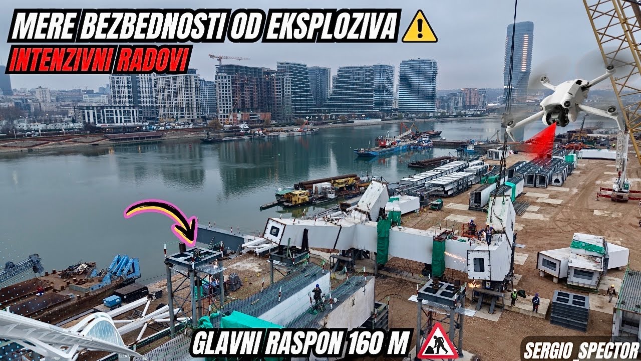 Novi Savski most MERE zbog mogućih eksploziva i kopanja stubova u vodi, GLAVNI RASPON #beograd