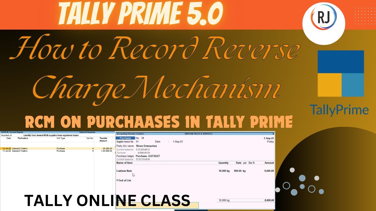 How to record RCM entries on Purchase in Tally Prime 5.0||RCM On purchase||RJ Computer Academy