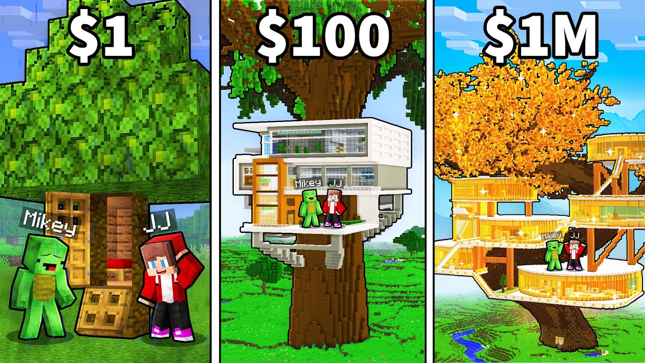 JJ and Mikey: From POOR To RICH Tree House in Minecraft - Maizen