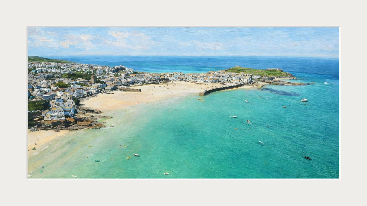 Aerial Cornwall Coast (White frame) | Luxury 4K Ambient Art for Frame TV