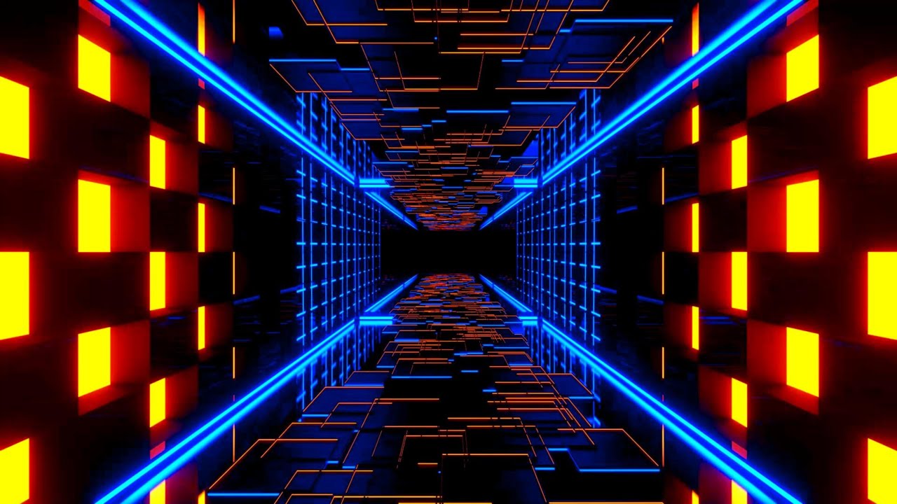 🔷 4K Экранная Защита – Синий и Оранжевый Неоновый Цифровой Коридор – Футуристический VJ (Без Звука)