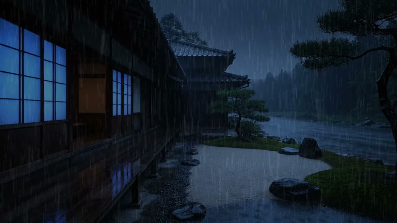 This Japanese Night Rain Will Make You Fall Asleep Instantly 🌙 Riverside House Ambience