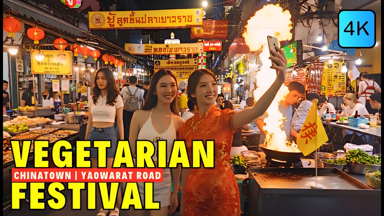 [4K] 2025 Bangkok Vegetarian Festival Walking Tour 🇹🇭 Yaowarat Road (Street Food & Vibe)