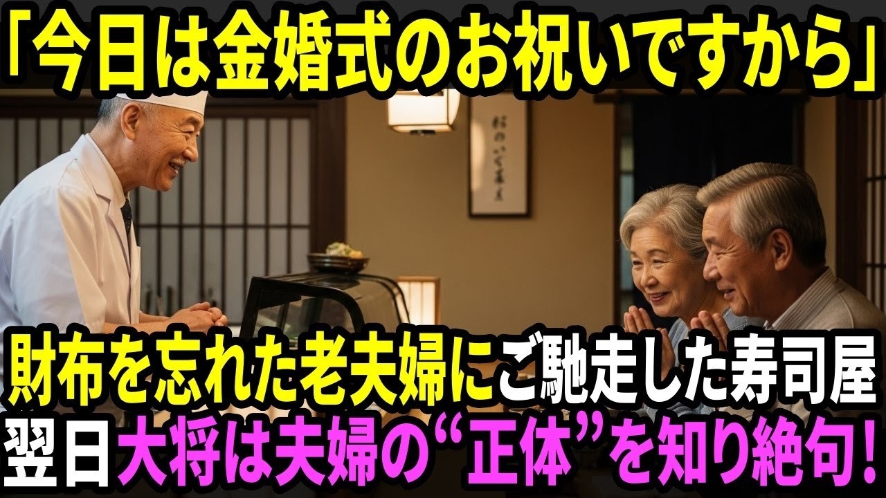 「今日は店のおごりです」金婚式で訪れた高級寿司屋で財布を忘れた老夫婦。大将が快くご馳走した結果…