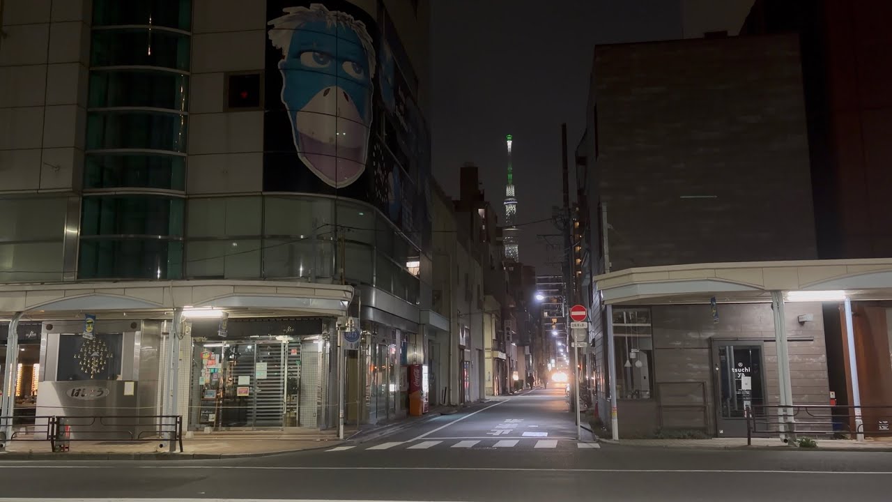 少し奇妙な、夜の「かっぱ橋」(3:25)【ASMR/ No Talking】｜Asakusa Moon Journal