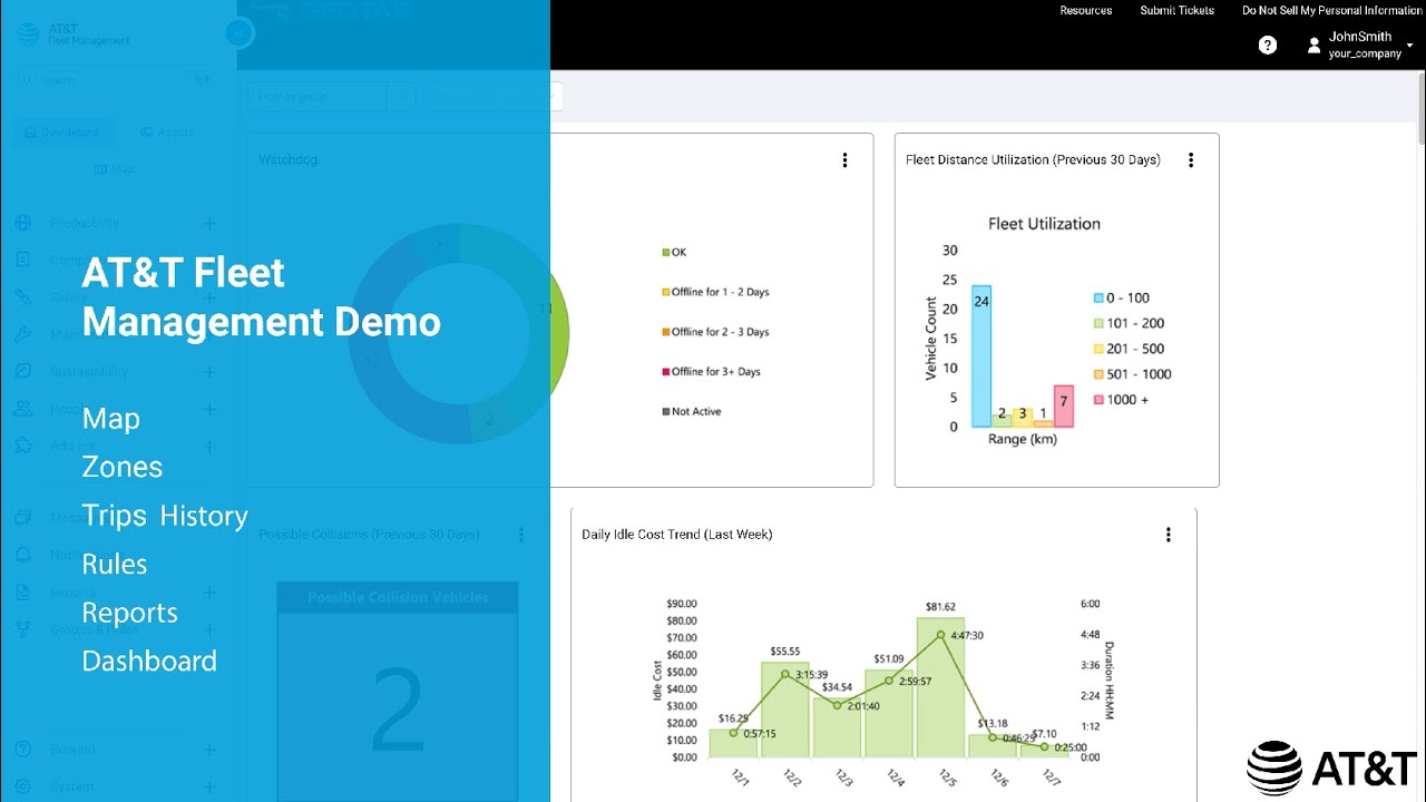 Platform Demo of AT&T Fleet Management powered by Geotab