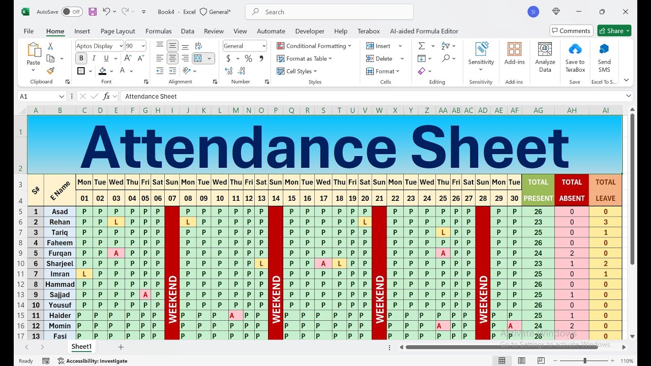 How To Make attendance sheet for beginners excel