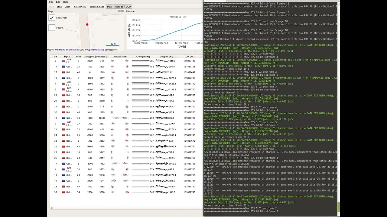 BeiDou+GPS+Galileo positioning with GNSS-SDR and single HackRF