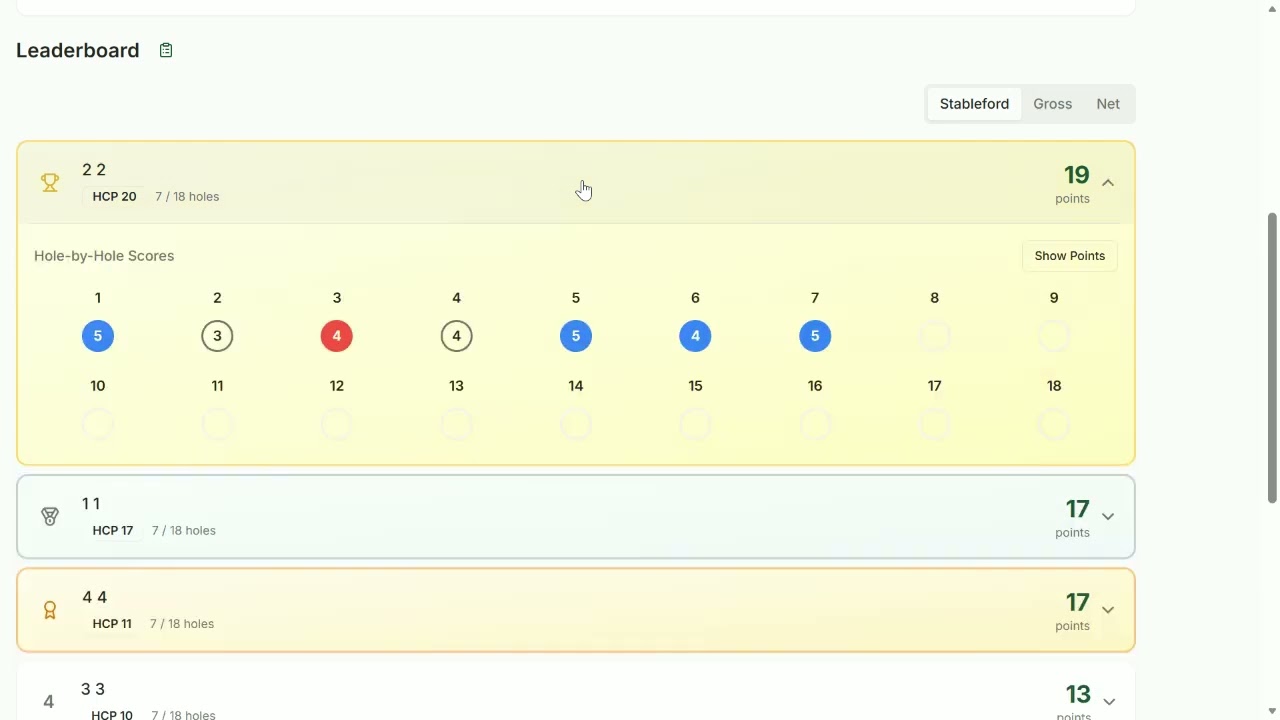 Par G - How to score in stableford mode