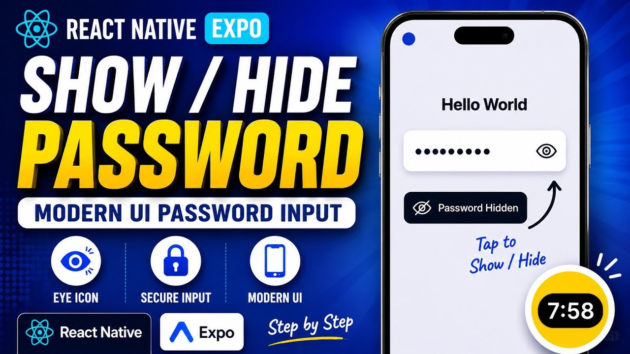Show Hide Password in React Native Expo | Modern UI Password Input with Eye Icon