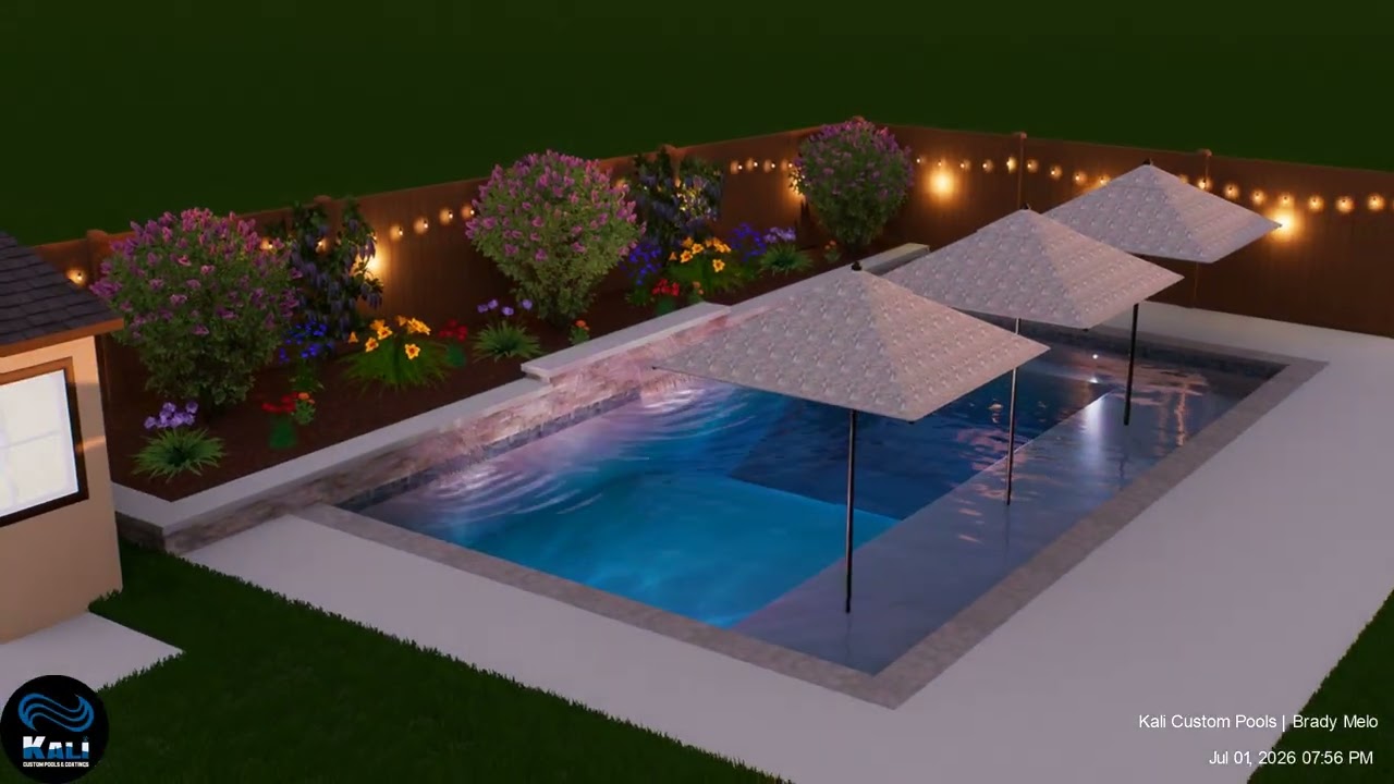 Rose's new pool with raised water features rev1
